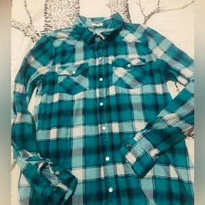 2/15🌸 Teal & White Plaid | Button Down Shirt | XS